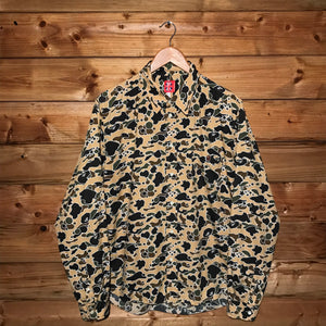 Bape, A Bathing Ape Yellow Psyche Camo AOP long sleeve button up shirt