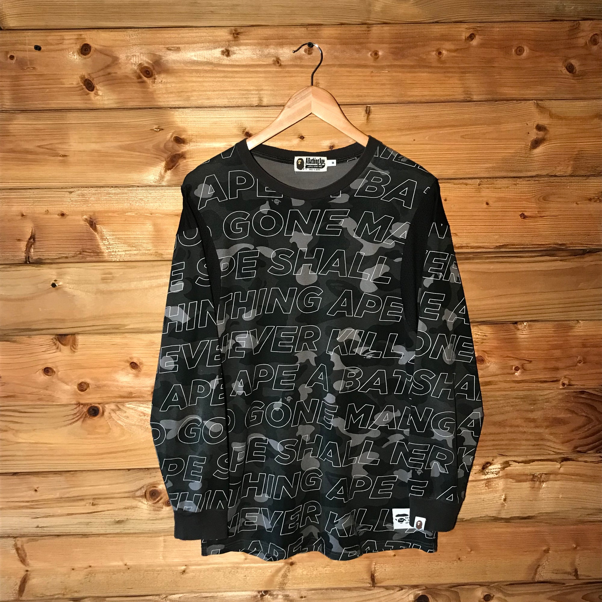 Bape, A Bathing Ape Text Colour Black Camo long sleeve t shirt