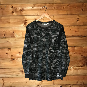 Bape, A Bathing Ape Text Colour Black Camo long sleeve t shirt