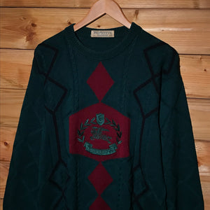 90s Burberry Knight Crest Argyle knit sweatshirt