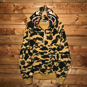 Bape, A Bathing Ape Ultimate First Camo PONR Shark Face half zip up hoodie