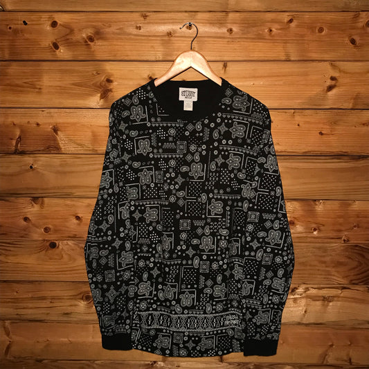 Stüssy Paisley Bandana Pattern AOP Waffle Knit long sleeve t shirt