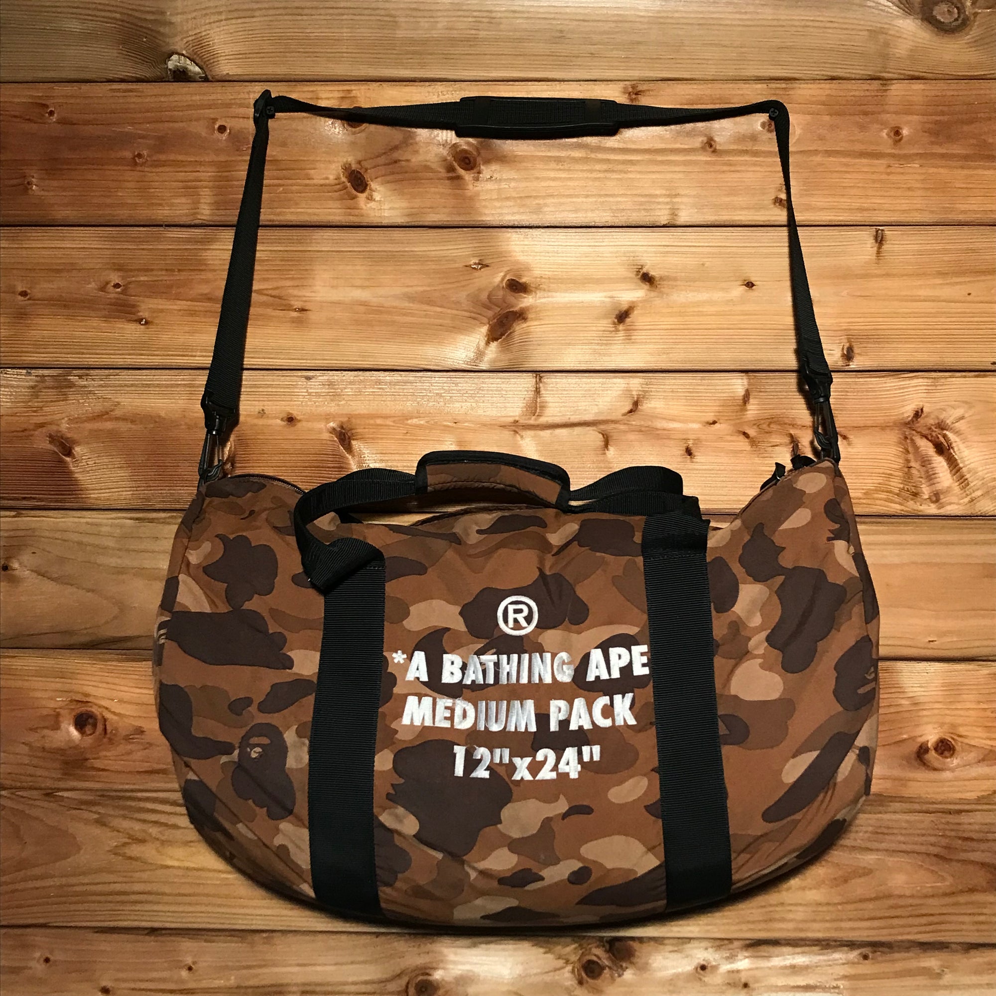 Bape, A Bathing Ape Brown Camo Medium Pack duffle bag