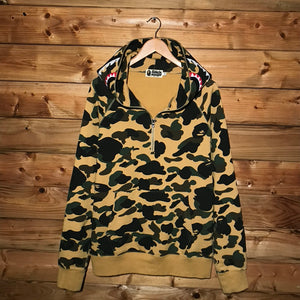 Bape, A Bathing Ape Ultimate First Camo PONR Shark Face half zip up hoodie