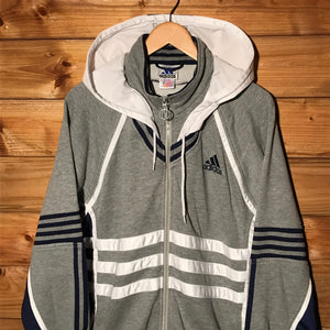 90s Adidas Multi Striped Spellout zip up hoodie