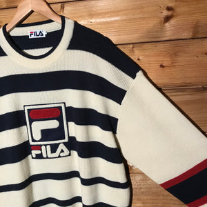 90s Fila Striped Centre Spellout knit sweatshirt