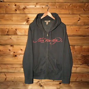 Ed Hardy Bulldog Centre Spellout zip up hoodie