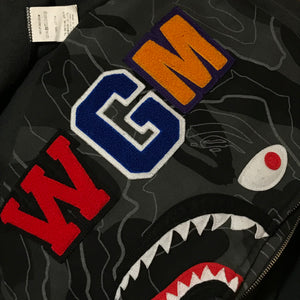 2023 Bape, A Bathing Ape Layered Line Camo Shark Face zip up hoodie