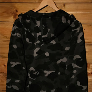 Bape, A Bathing Ape Black Camo AOP button up hoodie