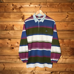 80s Lacoste IZOD Boys Multi Striped long sleeve polo t shirt