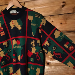 90s Valentino Beachwear International Map Grid AOP knit sweatshirt