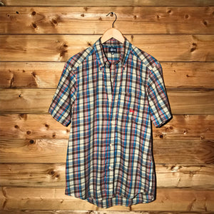 90s Stüssy Plaid Corner Script short sleeve button up shirt