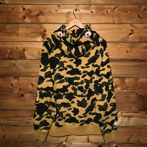 Bape, A Bathing Ape Ultimate First Camo PONR Shark Face half zip up hoodie