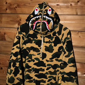 Bape, A Bathing Ape Ultimate First Camo PONR Shark Face half zip up hoodie