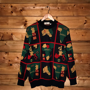 90s Valentino Beachwear International Map Grid AOP knit sweatshirt