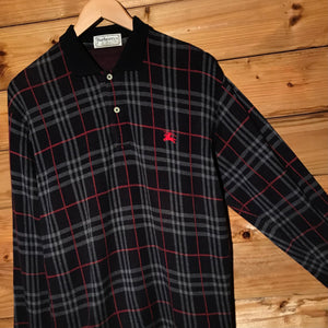 90s Burberry Nova Check Pattern long sleeve polo t shirt