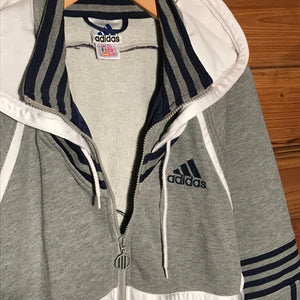 90s Adidas Multi Striped Spellout zip up hoodie