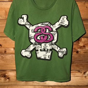 Stüssy Link Logo Skull and Crossbones t shirt