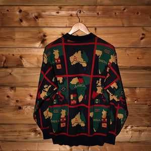 90s Valentino Beachwear International Map Grid AOP knit sweatshirt