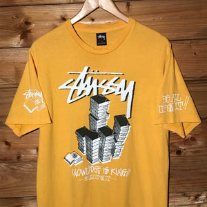 Stüssy Knowledge Is King Book Pile Script Spellout t shirt