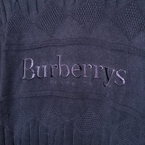 90s Burberry Centre Spellout Tonal Striped cable sweatshirt