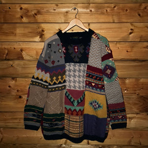 90s O'Neill Abstract Patchwork Style heavyweight knit sweatshirt