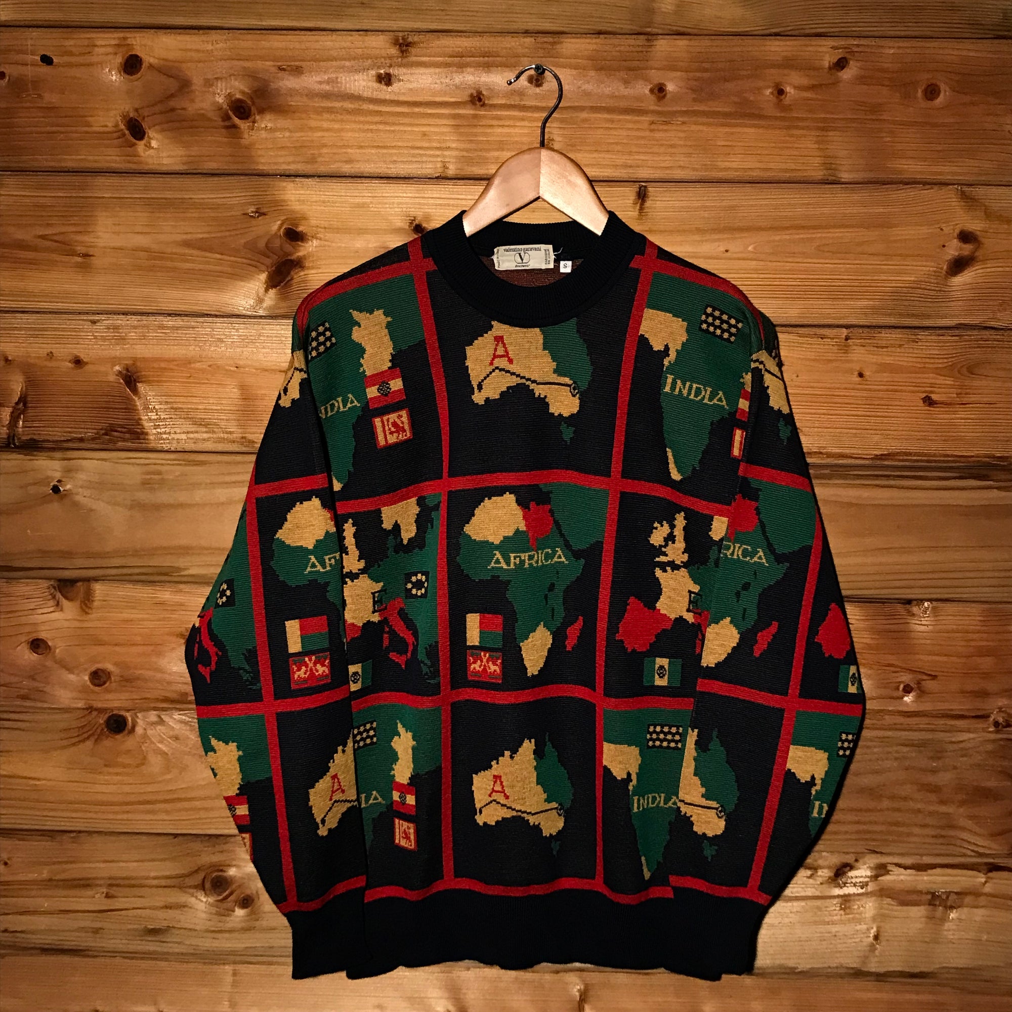 90s Valentino Beachwear International Map Grid AOP knit sweatshirt
