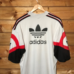 80s Adidas Trefoil Spellout Striped t shirt