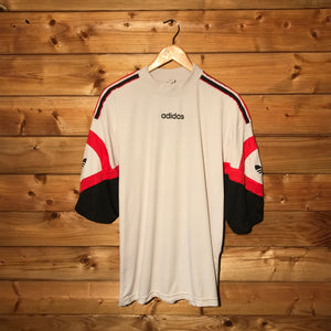 80s Adidas Trefoil Spellout Striped t shirt