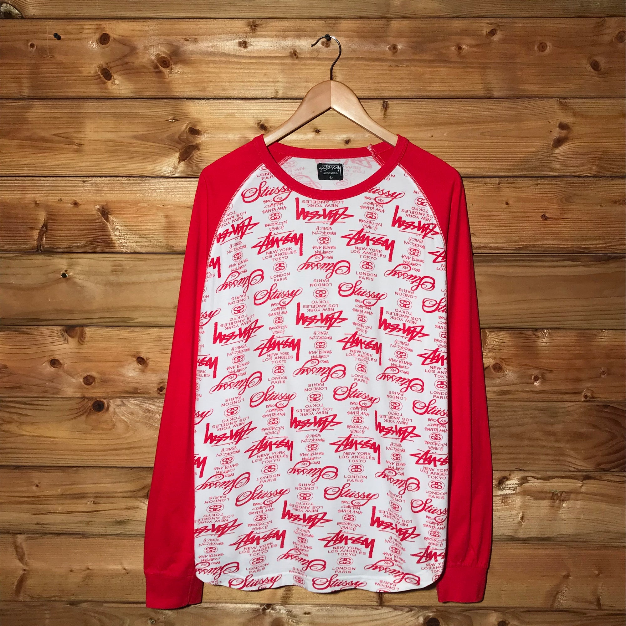 Stüssy World Tour Script Spellout AOP long sleeve t shirt