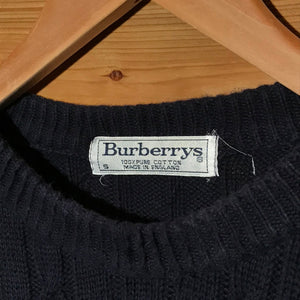 90s Burberry Centre Spellout Tonal Striped cable sweatshirt
