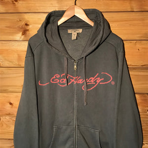 Ed Hardy Bulldog Centre Spellout zip up hoodie