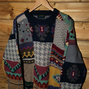 90s O'Neill Abstract Patchwork Style heavyweight knit sweatshirt