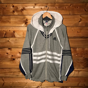 90s Adidas Multi Striped Spellout zip up hoodie