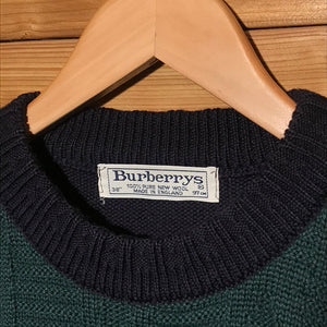 90s Burberry Knight Crest Squared Patchwork cable knit sweatshirt