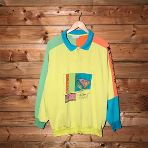 80s Adidas Abstract Colour Block long sleeve polo t shirt