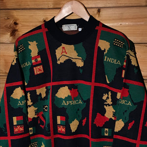 90s Valentino Beachwear International Map Grid AOP knit sweatshirt