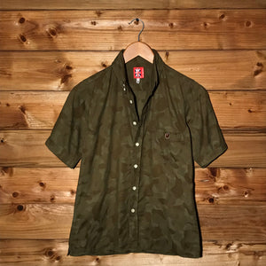 Bape, A Bathing Ape Tonal Green Camo AOP button up shirt