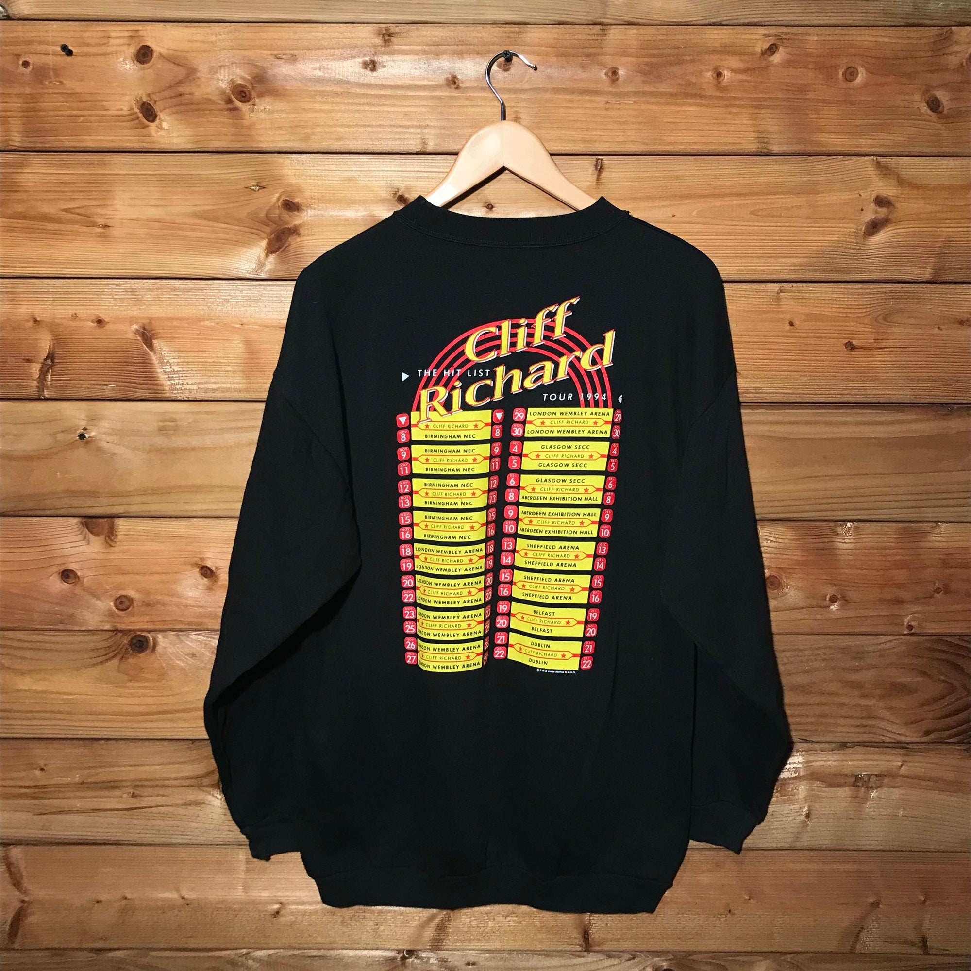 1994 Cliff Richard The Hit List tour sweatshirt